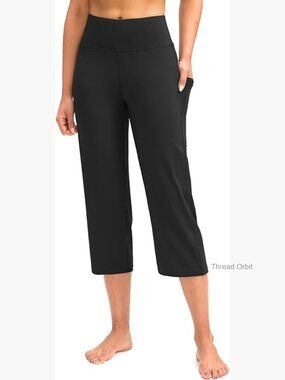 High Waist Capri Yoga Pants with Pockets Tummy Control Crop Straight Leg